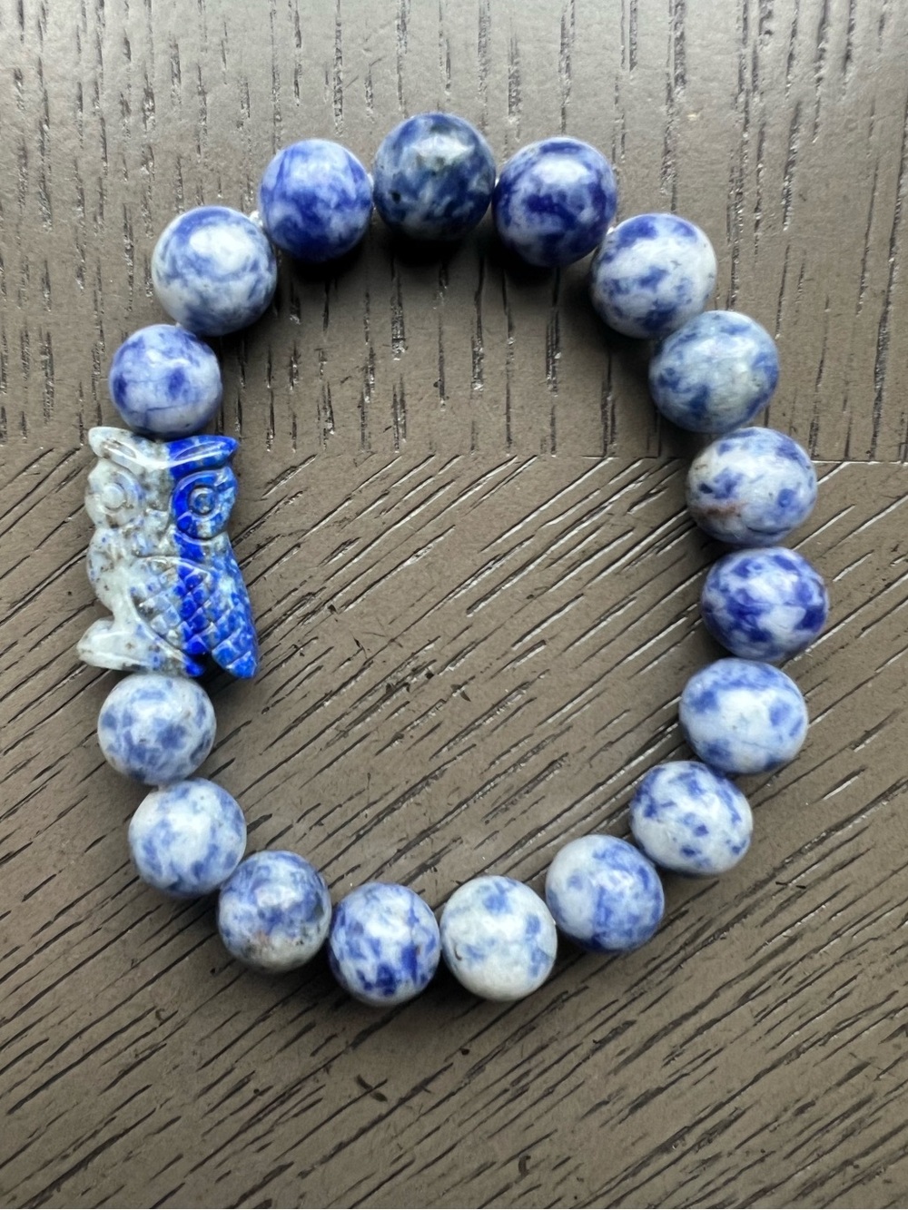 Sodalite bracelet with lapis lazuli owl accent 10mm